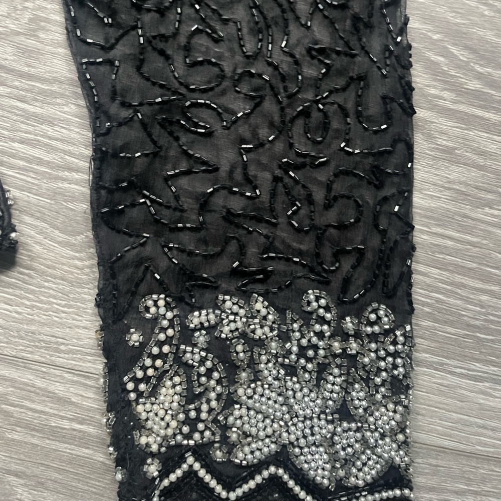 Vintage Laurence Kazar Black Silver All Over Beaded Long Sleeve Top Glam Party - Picture 5 of 10